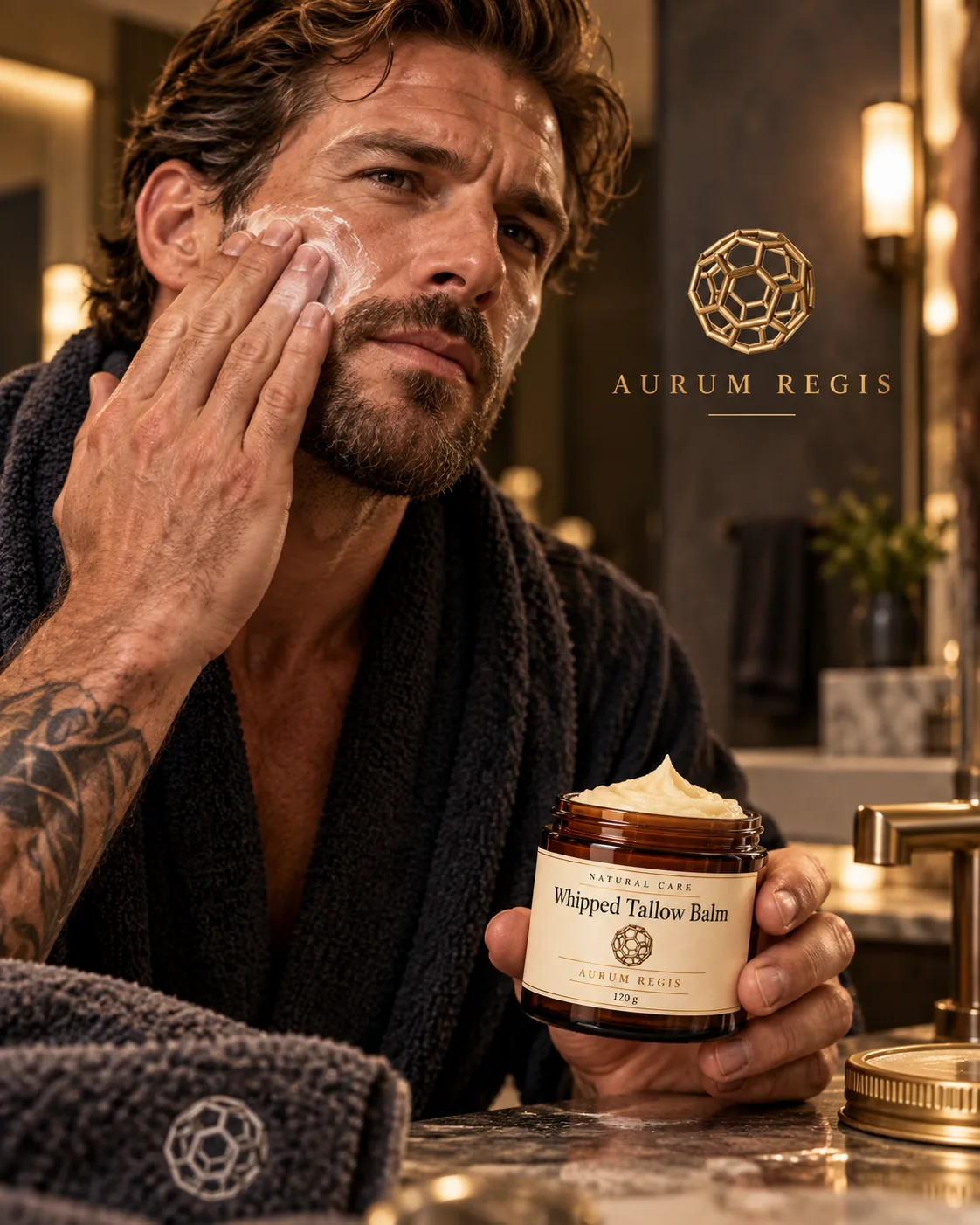 Man applying Whipped Tallow Balm to his face