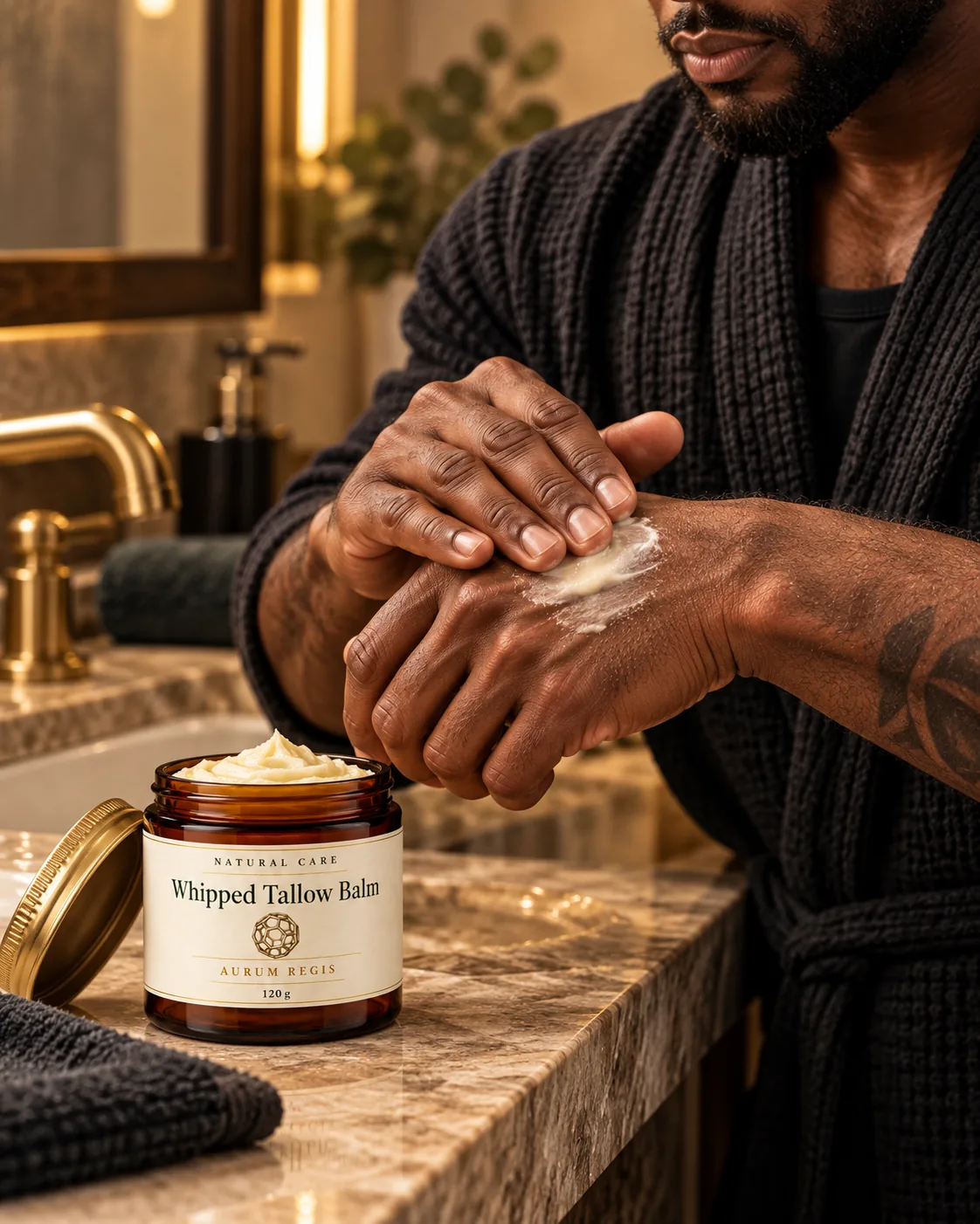 Man applying Whipped Tallow Balm to his hands
